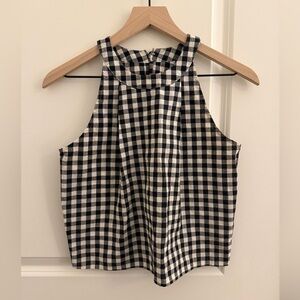 Linen Black and White Checkered Women's Top